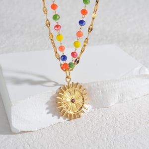 1 Piece High-end Classic Style Sun Shape Stainless Steel  Gold Color Women's Pendant Necklace h5 